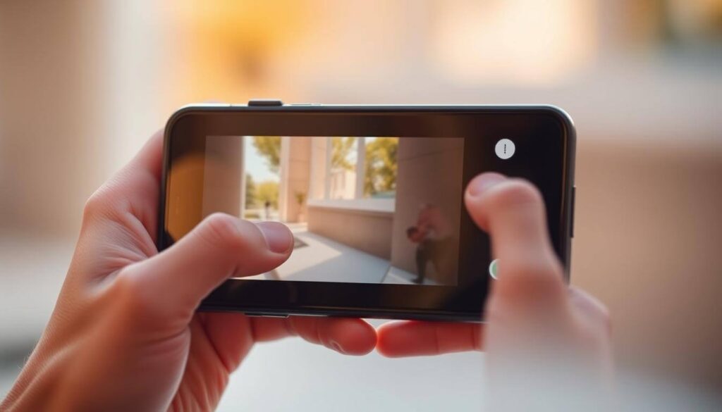 nessa imagem mostra um celular apontando um local com plantas para google lens reconhecer